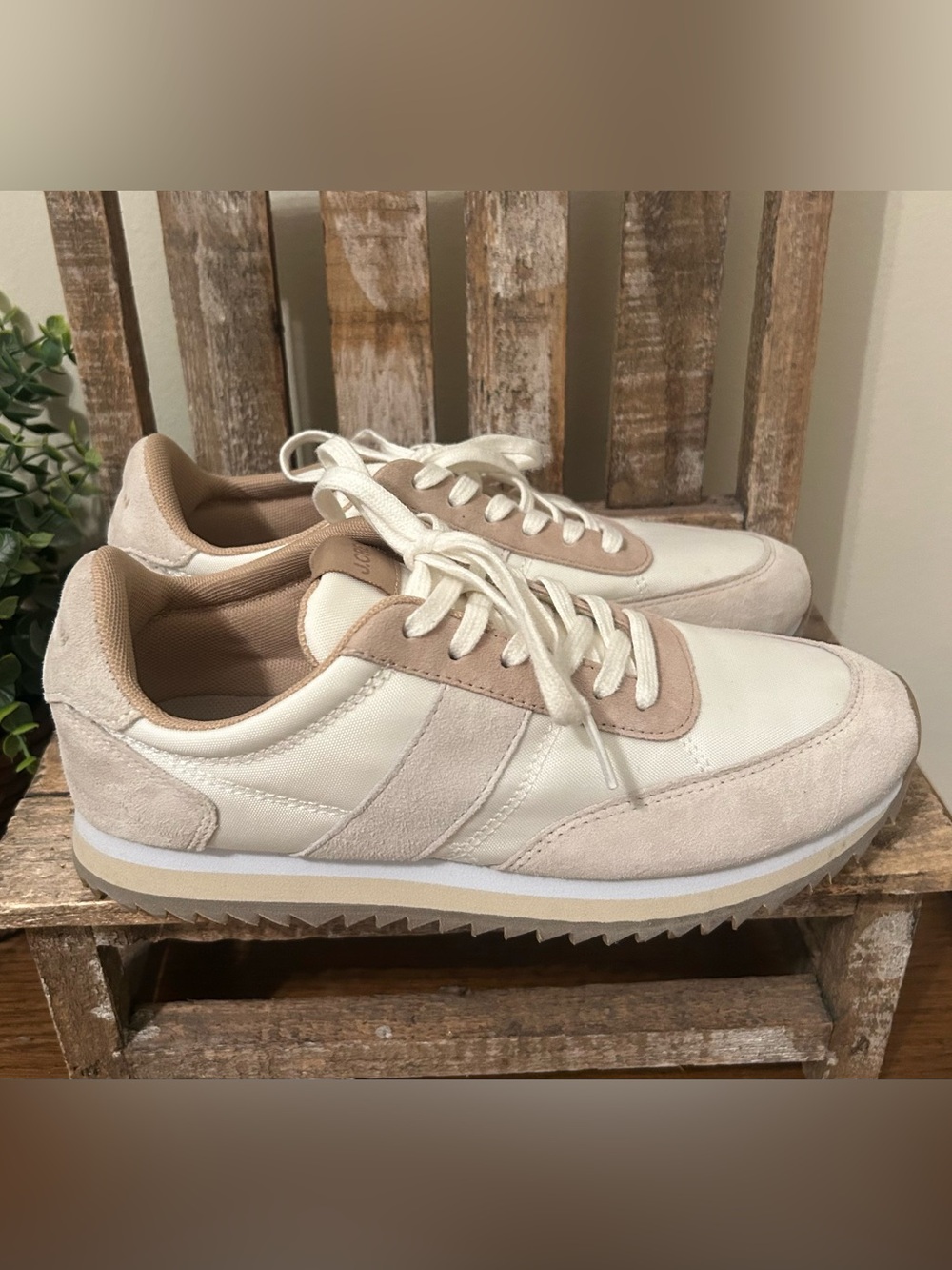 J.CREW Trainers Beige Colorblock Suede Nylon Retro Clay Ivory Size 7